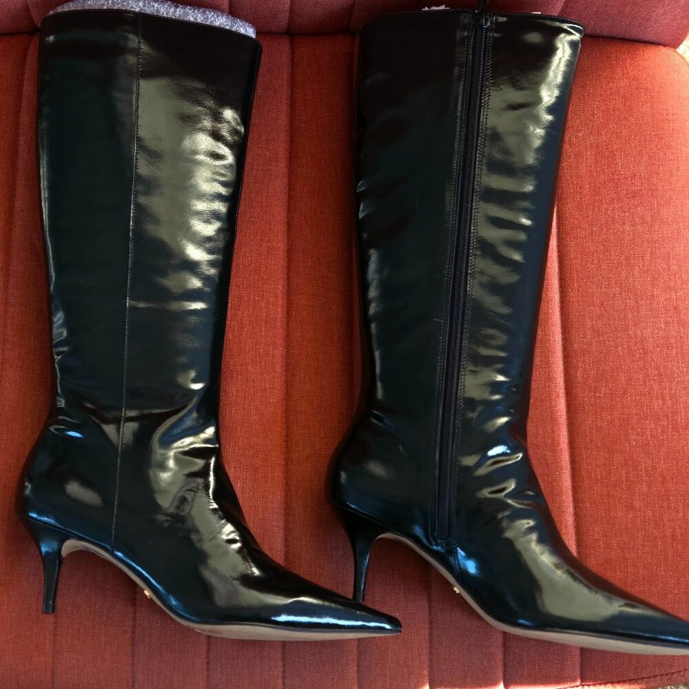 Arezzo Sasha Black Patent Leather Knee-High Stiletto Boots 7.5